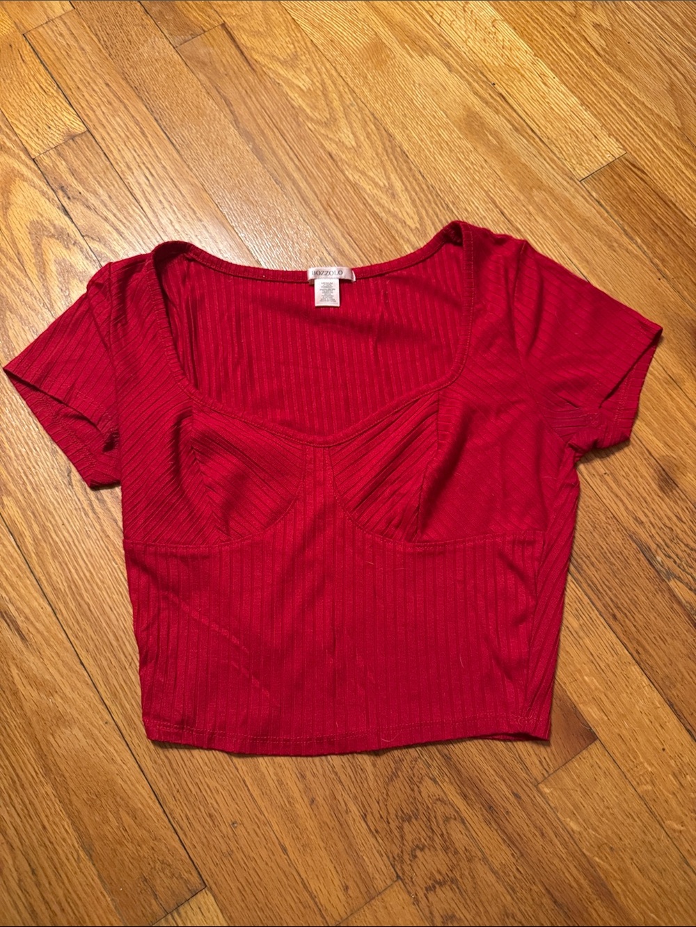 Bozzolo Red Ribbed Bustier Crop Top